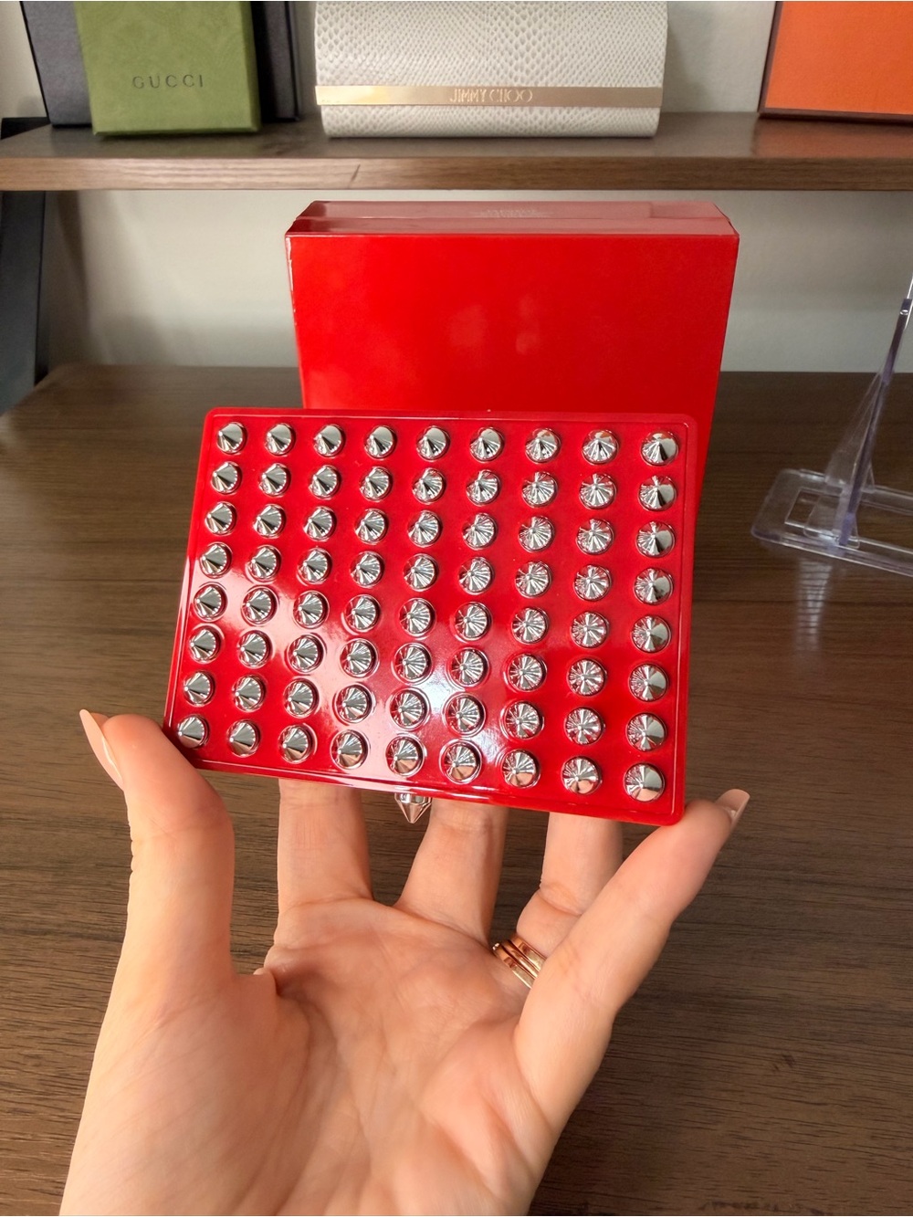 AUTHENTIC - NIB Christian Louboutin Refillable Case - Red with Silver Hardware - Picture 4 of 10